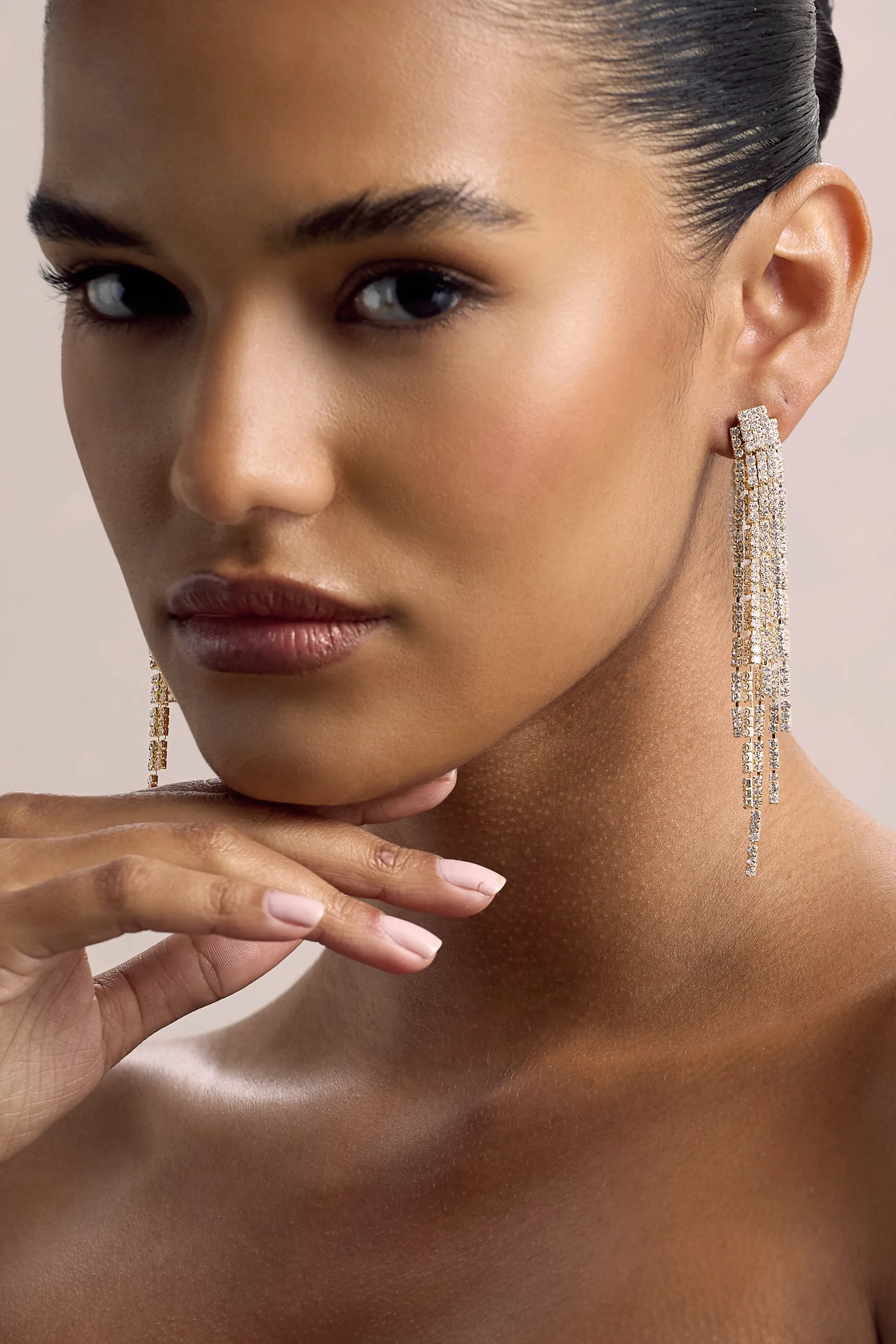 Abeam | Gold Diamante Tassel Earrings Club L London