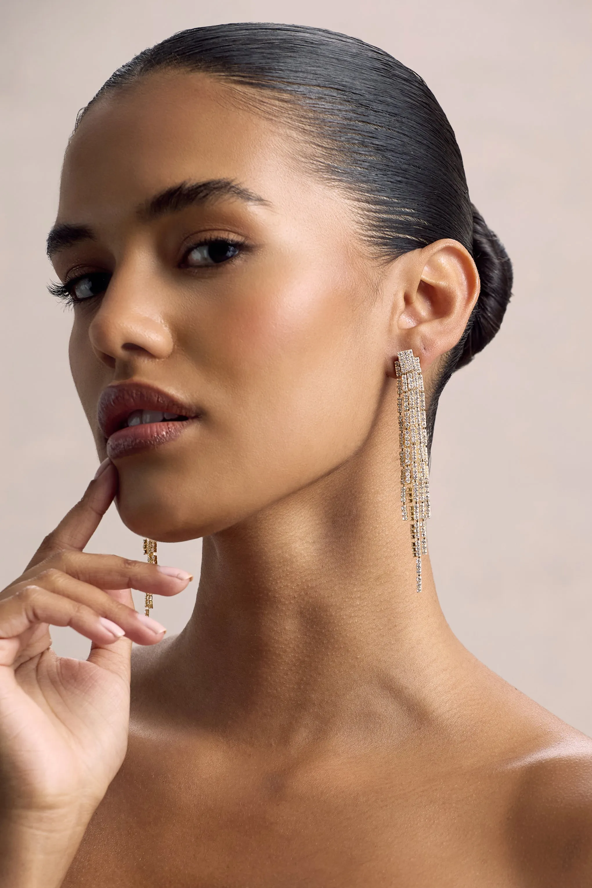 Abeam | Gold Diamante Tassel Earrings Club L London