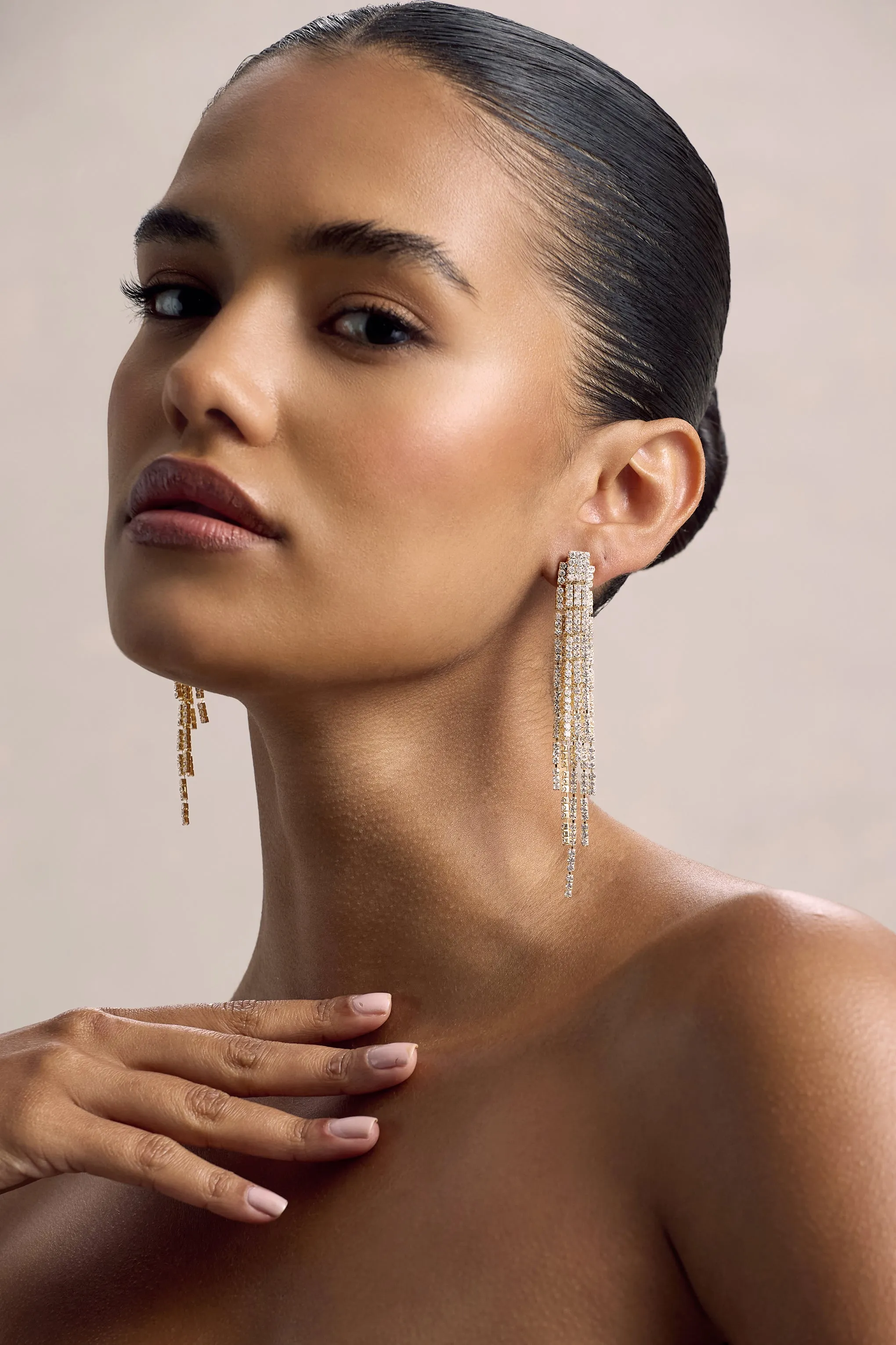 Abeam | Gold Diamante Tassel Earrings Club L London