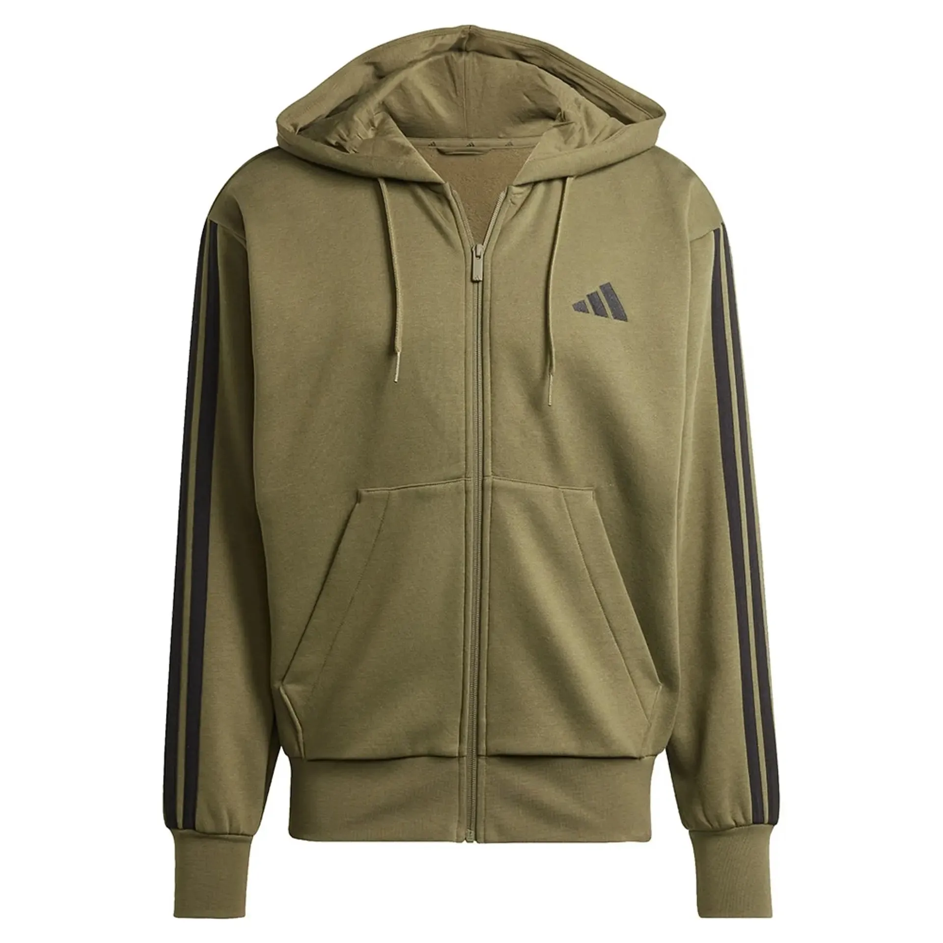 ADIDAS MEN'S 3-STRIPE OLIVE FLEECE JACKET