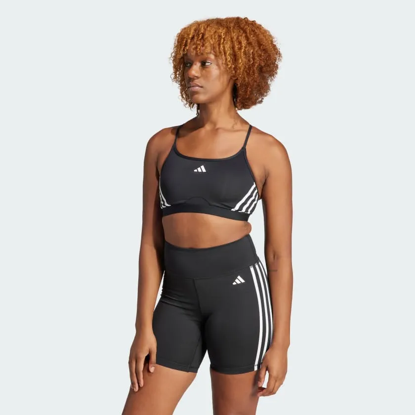 ADIDAS WOMEN'S AEROREACT TRAINING LIGHT 3-STRIPES BLACK BRA