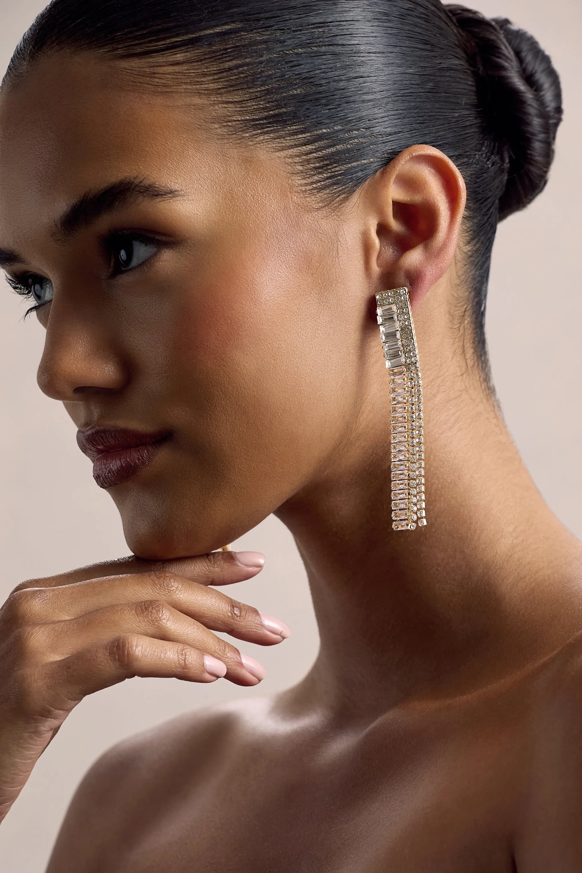 Alta | Gold Diamante Tassel Earrings Club L London