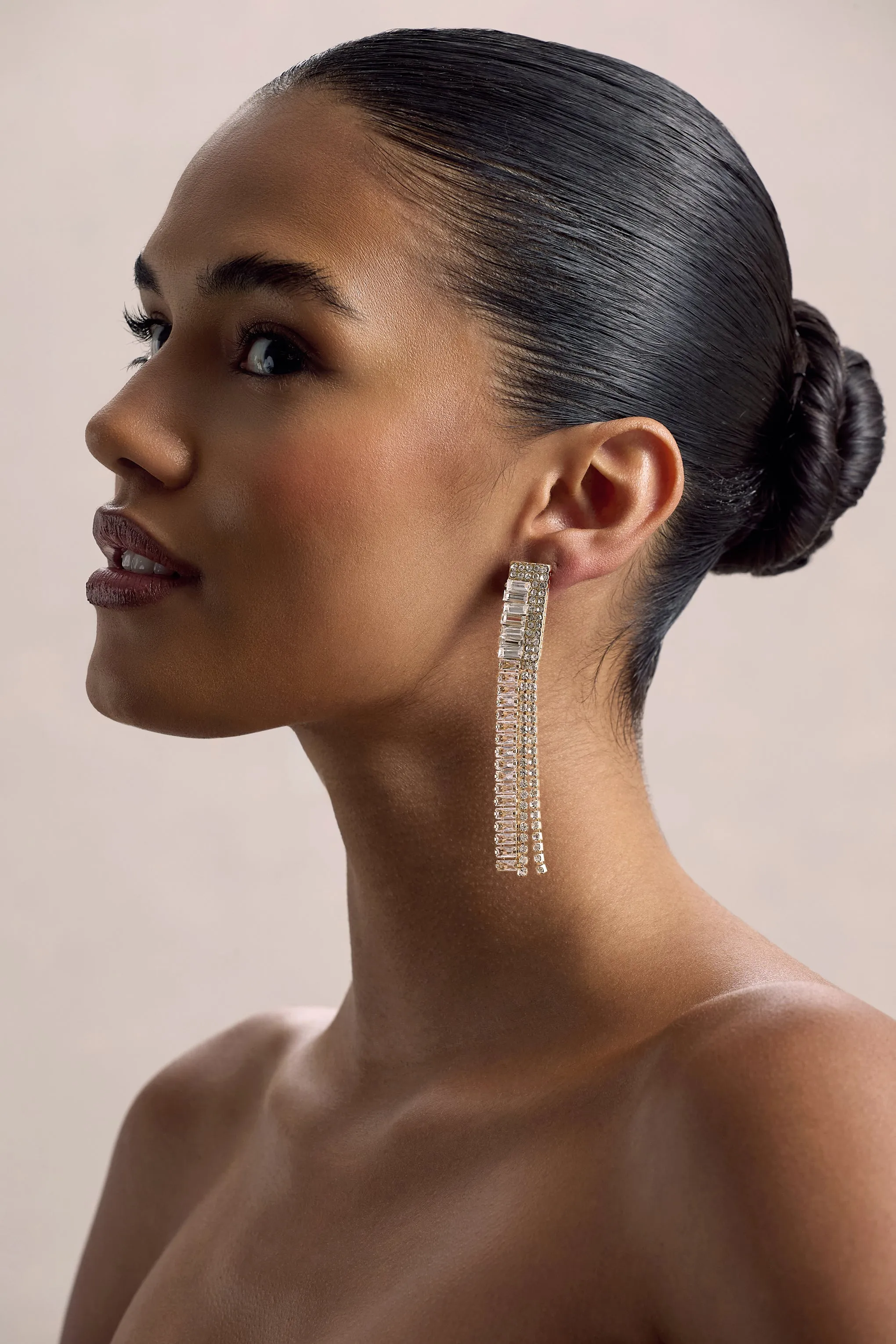 Alta | Gold Diamante Tassel Earrings Club L London