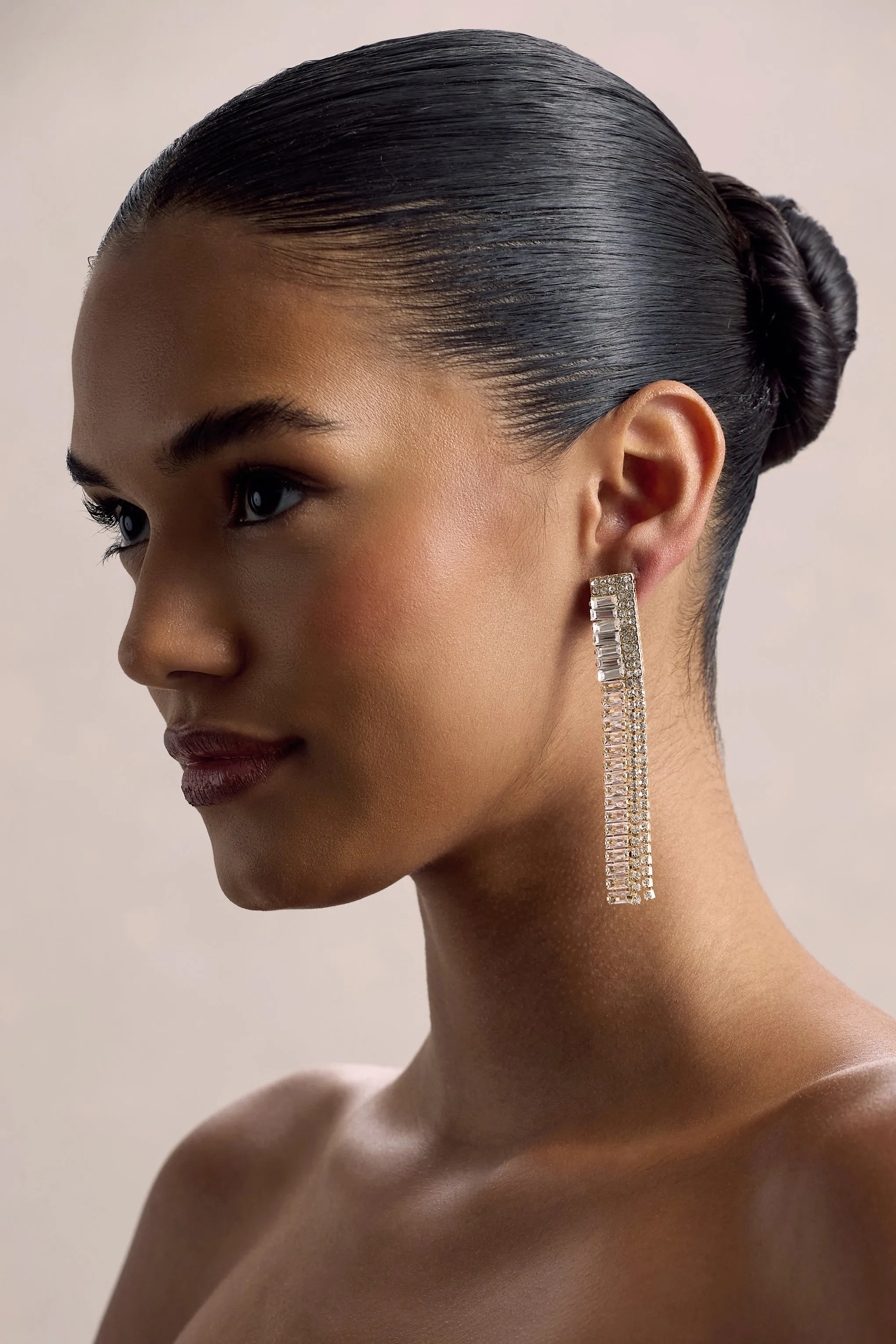 Alta | Gold Diamante Tassel Earrings Club L London