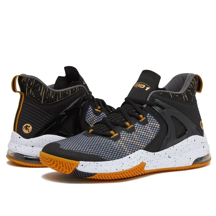AND 1 KID'S TURNAROND SIZES 3-7 BLACK/GOLD BASKETBALL SHOES