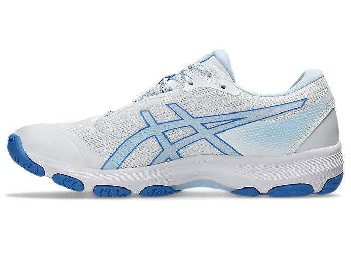 ASICS WOMEN'S GEL-NETBURNER ACADEMY 10 WHITE/BLUE NETBALL SHOES