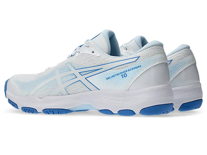 ASICS WOMEN'S GEL-NETBURNER ACADEMY 10 WHITE/BLUE NETBALL SHOES