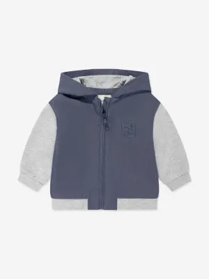 Baby Boys Denim and Jersey Zip Up Top in Blue