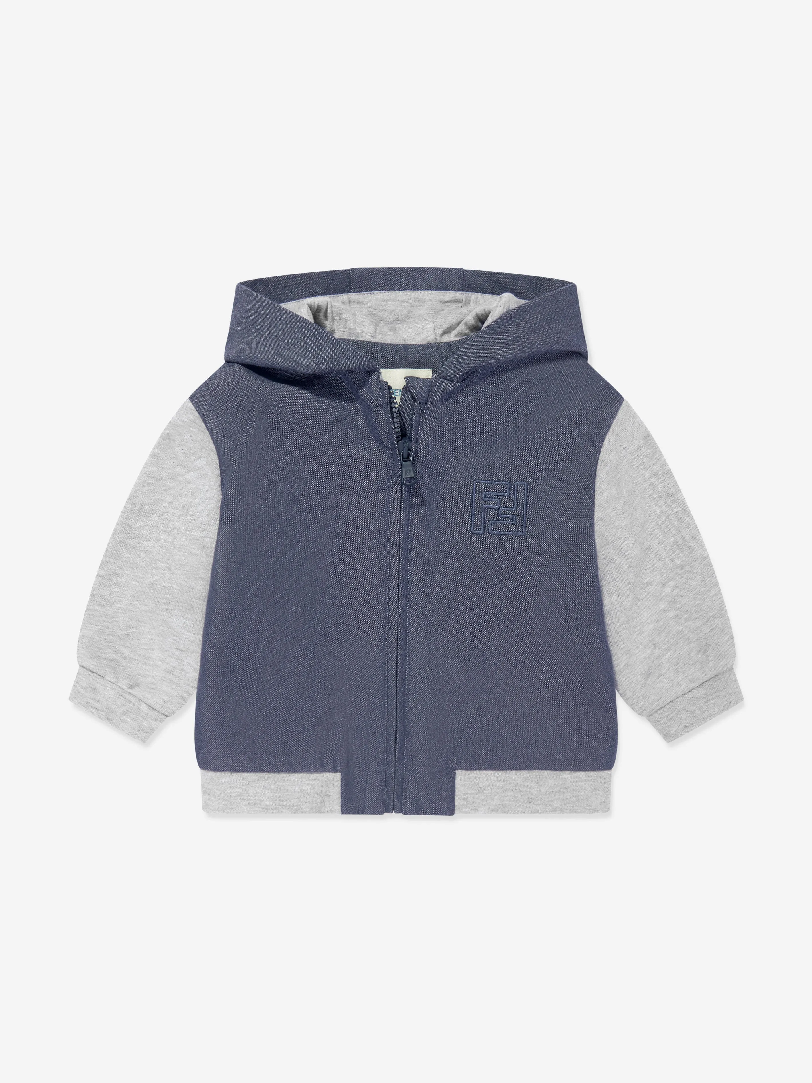 Baby Boys Denim and Jersey Zip Up Top in Blue