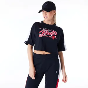 Chicago Bulls Womens NBA Colour Block Black Crop T-Shirt NEW ERA
