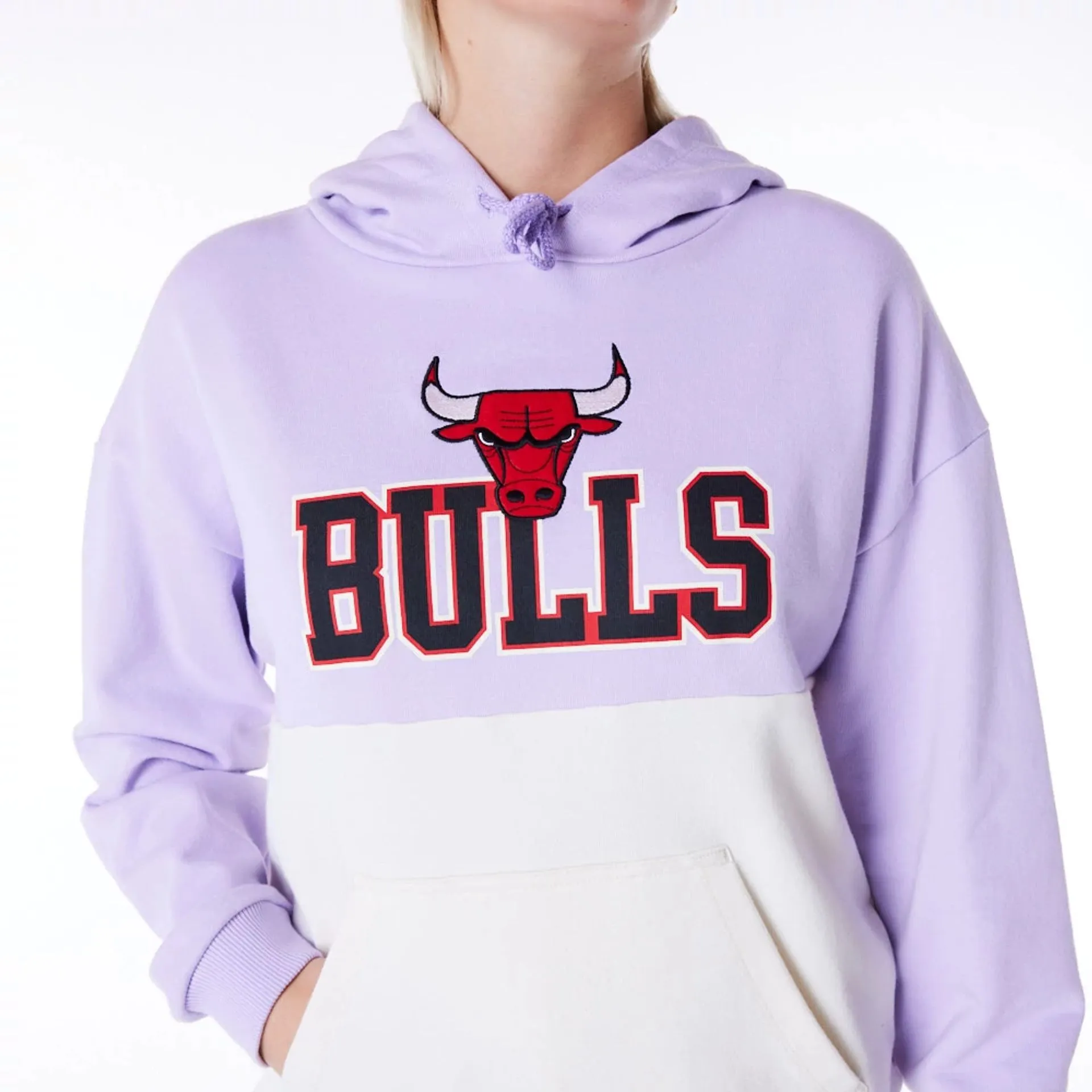 Chicago Bulls Womens NBA Pastel Purple Oversized Pullover Hoodie NEW ERA