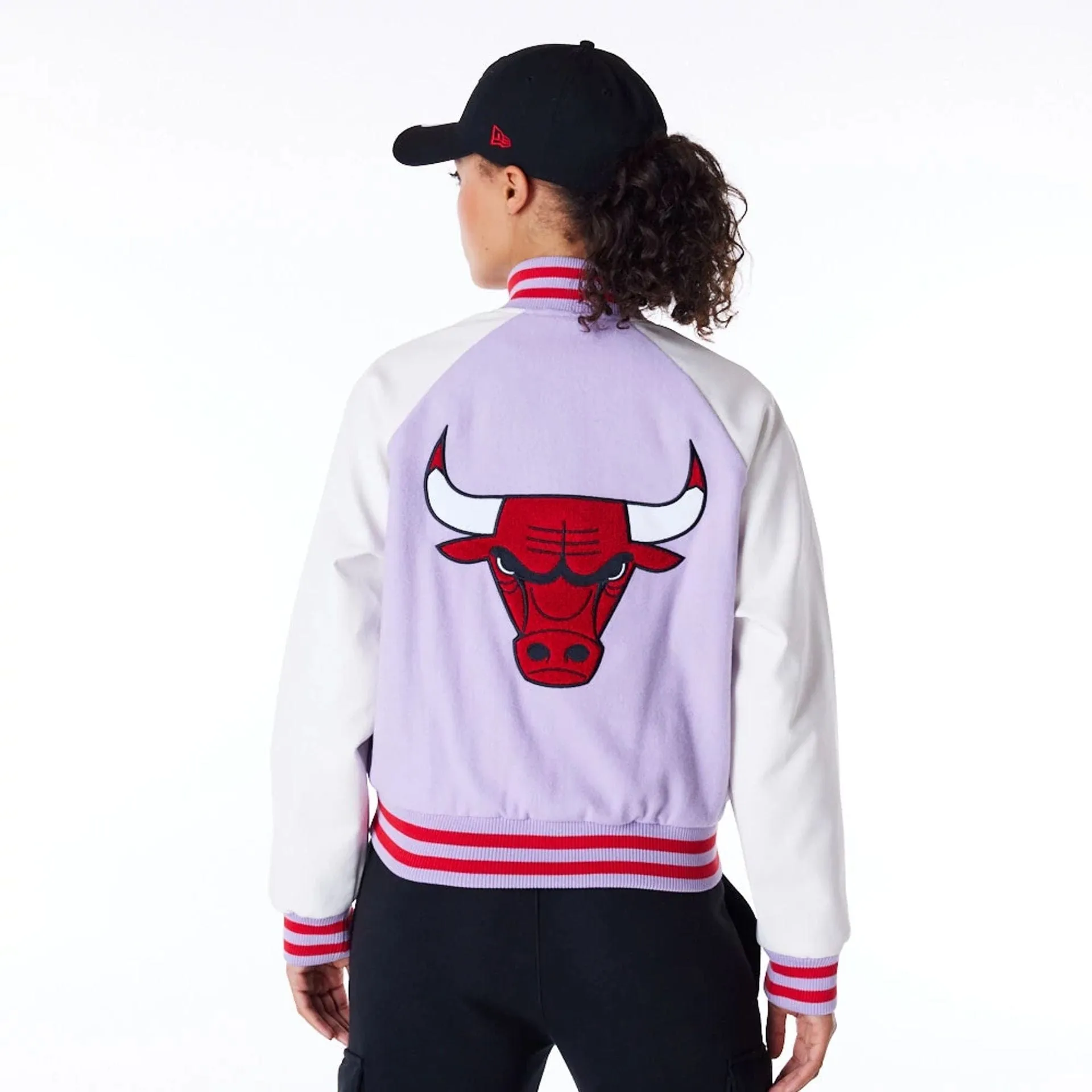 Chicago Bulls Womens NBA Pastel Purple Varsity Jacket NEW ERA