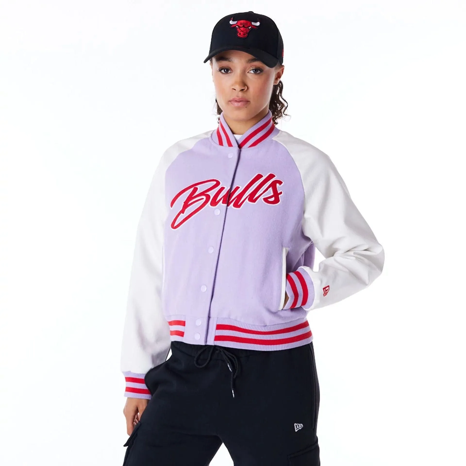 Chicago Bulls Womens NBA Pastel Purple Varsity Jacket NEW ERA