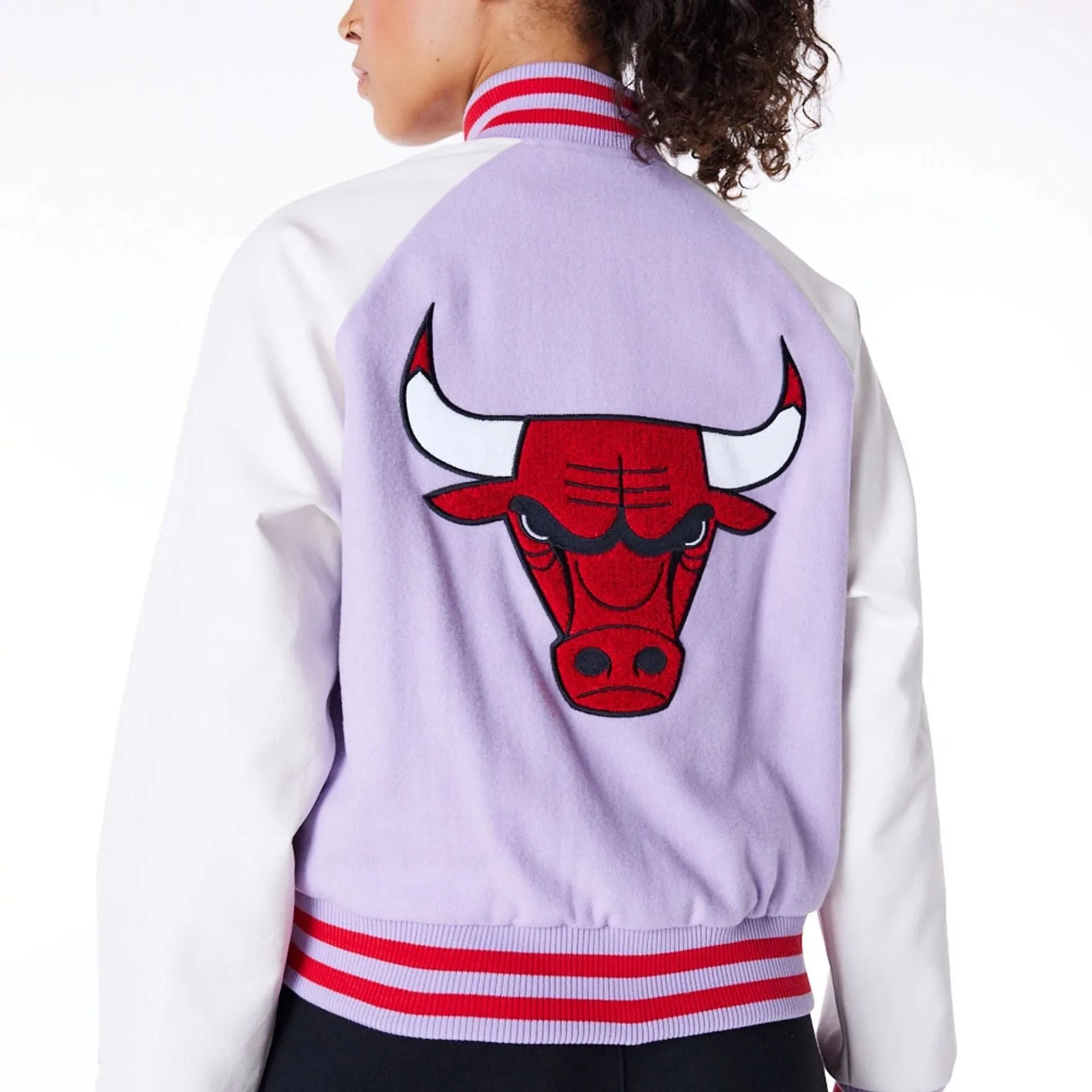 Chicago Bulls Womens NBA Pastel Purple Varsity Jacket NEW ERA