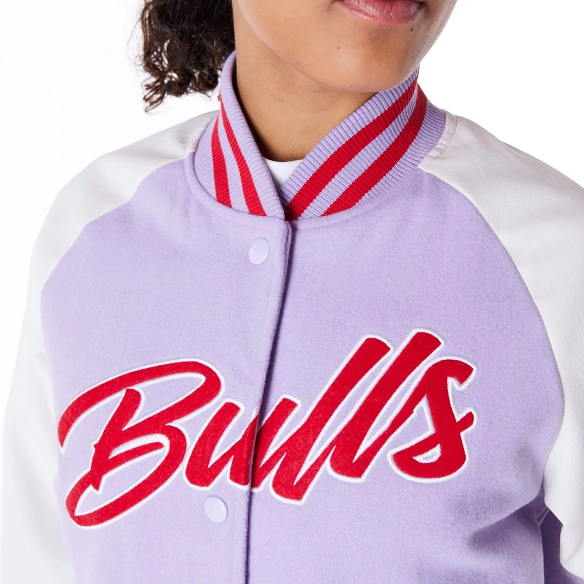 Chicago Bulls Womens NBA Pastel Purple Varsity Jacket NEW ERA