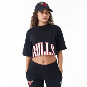 Chicago Bulls Womens NBA Team Wordmark Black Crop T-Shirt NEW ERA