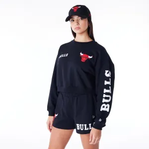 Chicago Bulls Womens NBA Wordmark Black Crop Crew Neck Sweatshirt NEW ERA