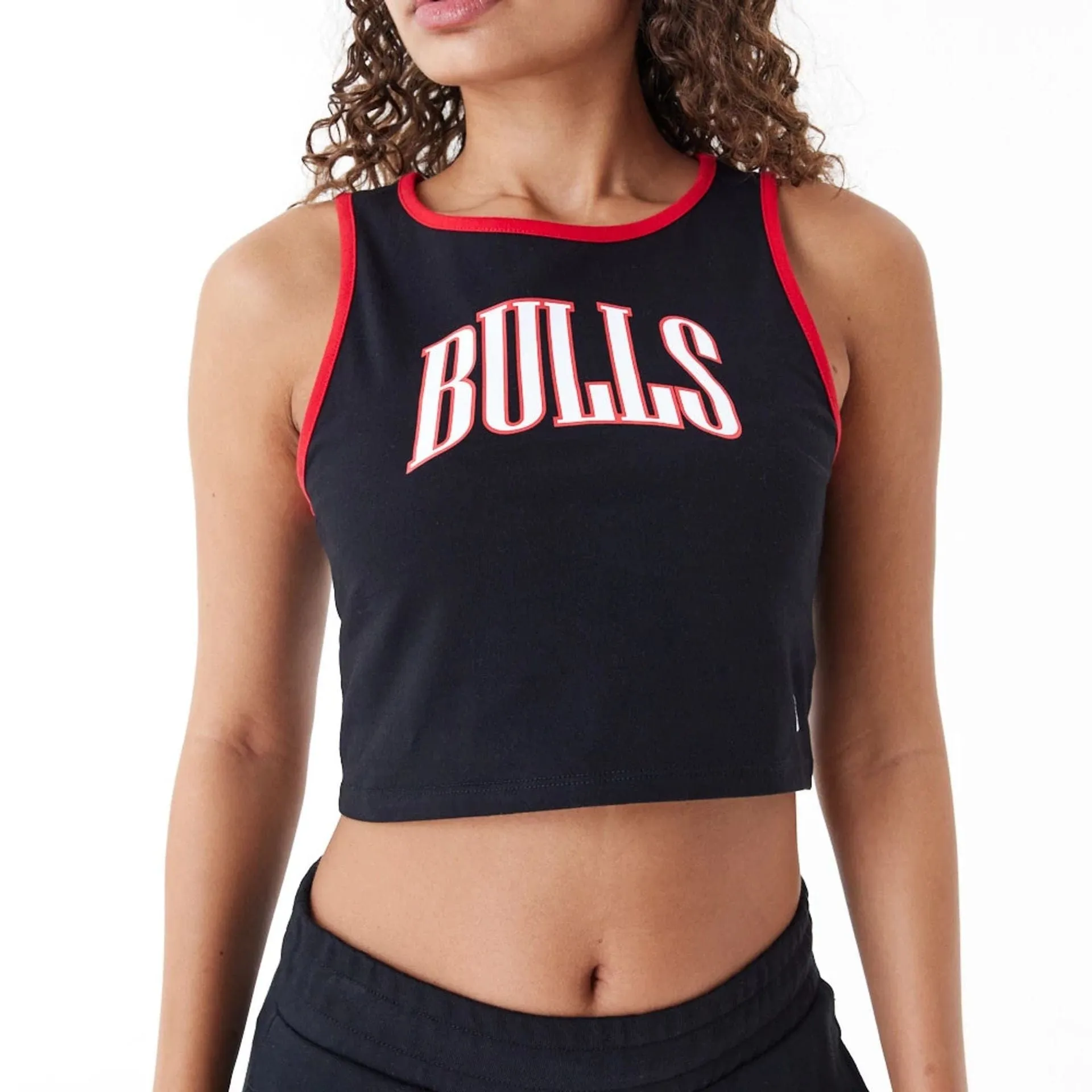 Chicago Bulls Womens Womens NBA Team Wordmark Black Crop Tank Top NEW ERA