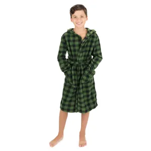 Christmas Kids Fleece Hooded Robe Plaid