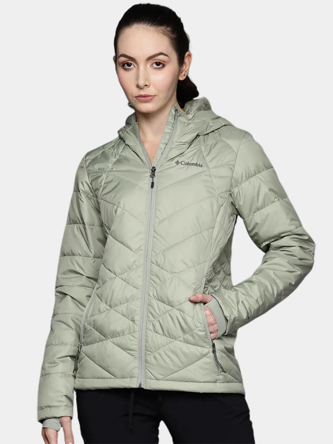 Columbia Women Green Omni-Heat Reflective Heavenly Hooded Jacket