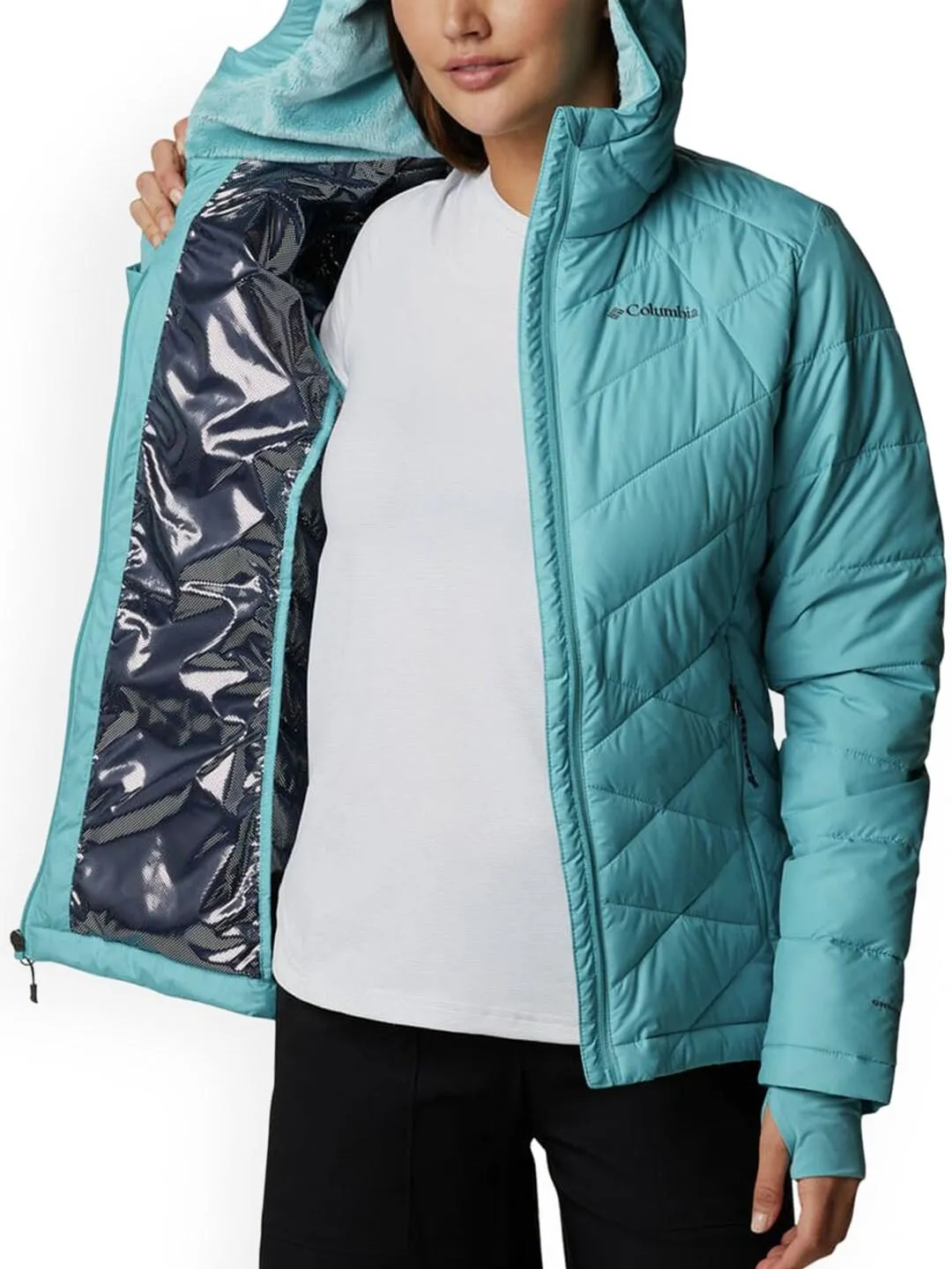 Columbia Women Green Omni-Heat Reflective Heavenly Hooded Jacket
