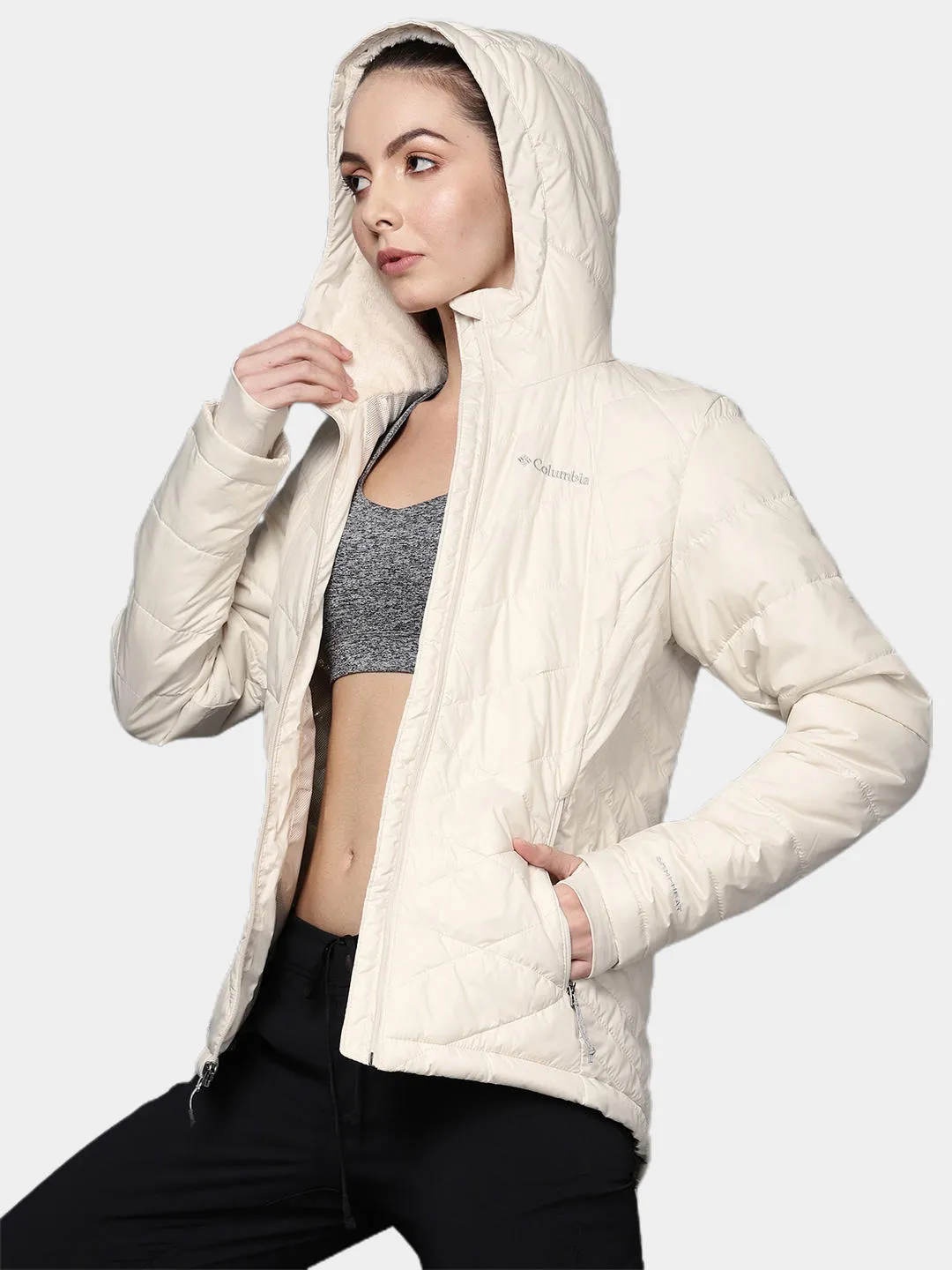 Columbia Women White Omni-Heat Reflective Heavenly Hooded Jacket