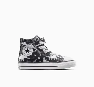 CONVERSE KID'S CHUCK TAYLOR ALL-STAR DINOSAUR HOOK N' LOOP BLACK/WHITE SNEAKER SHOES