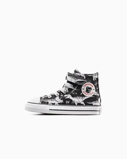 CONVERSE KID'S CHUCK TAYLOR ALL-STAR DINOSAUR HOOK N' LOOP BLACK/WHITE SNEAKER SHOES