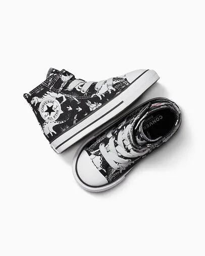 CONVERSE KID'S CHUCK TAYLOR ALL-STAR DINOSAUR HOOK N' LOOP BLACK/WHITE SNEAKER SHOES