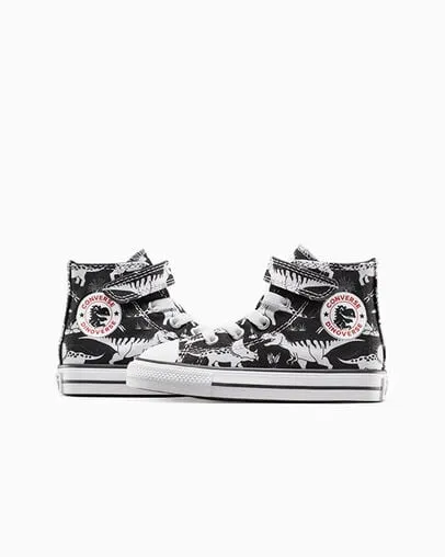 CONVERSE KID'S CHUCK TAYLOR ALL-STAR DINOSAUR HOOK N' LOOP BLACK/WHITE SNEAKER SHOES