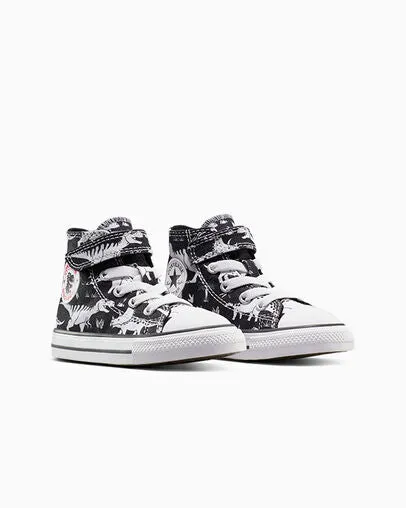CONVERSE KID'S CHUCK TAYLOR ALL-STAR DINOSAUR HOOK N' LOOP BLACK/WHITE SNEAKER SHOES