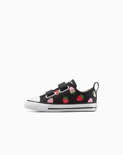 CONVERSE KID'S CHUCK TAYLOR ALL-STAR STRAWBERRY HOOK N' LOOP BLACK/PINK SNEAKER SHOES