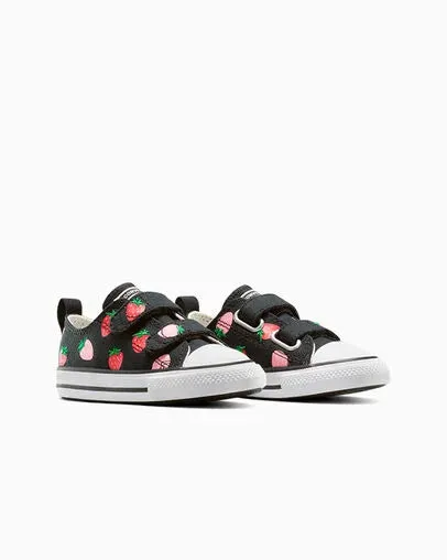 CONVERSE KID'S CHUCK TAYLOR ALL-STAR STRAWBERRY HOOK N' LOOP BLACK/PINK SNEAKER SHOES