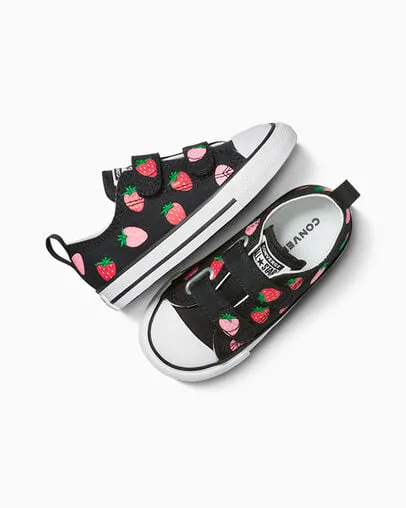 CONVERSE KID'S CHUCK TAYLOR ALL-STAR STRAWBERRY HOOK N' LOOP BLACK/PINK SNEAKER SHOES