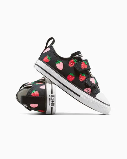 CONVERSE KID'S CHUCK TAYLOR ALL-STAR STRAWBERRY HOOK N' LOOP BLACK/PINK SNEAKER SHOES