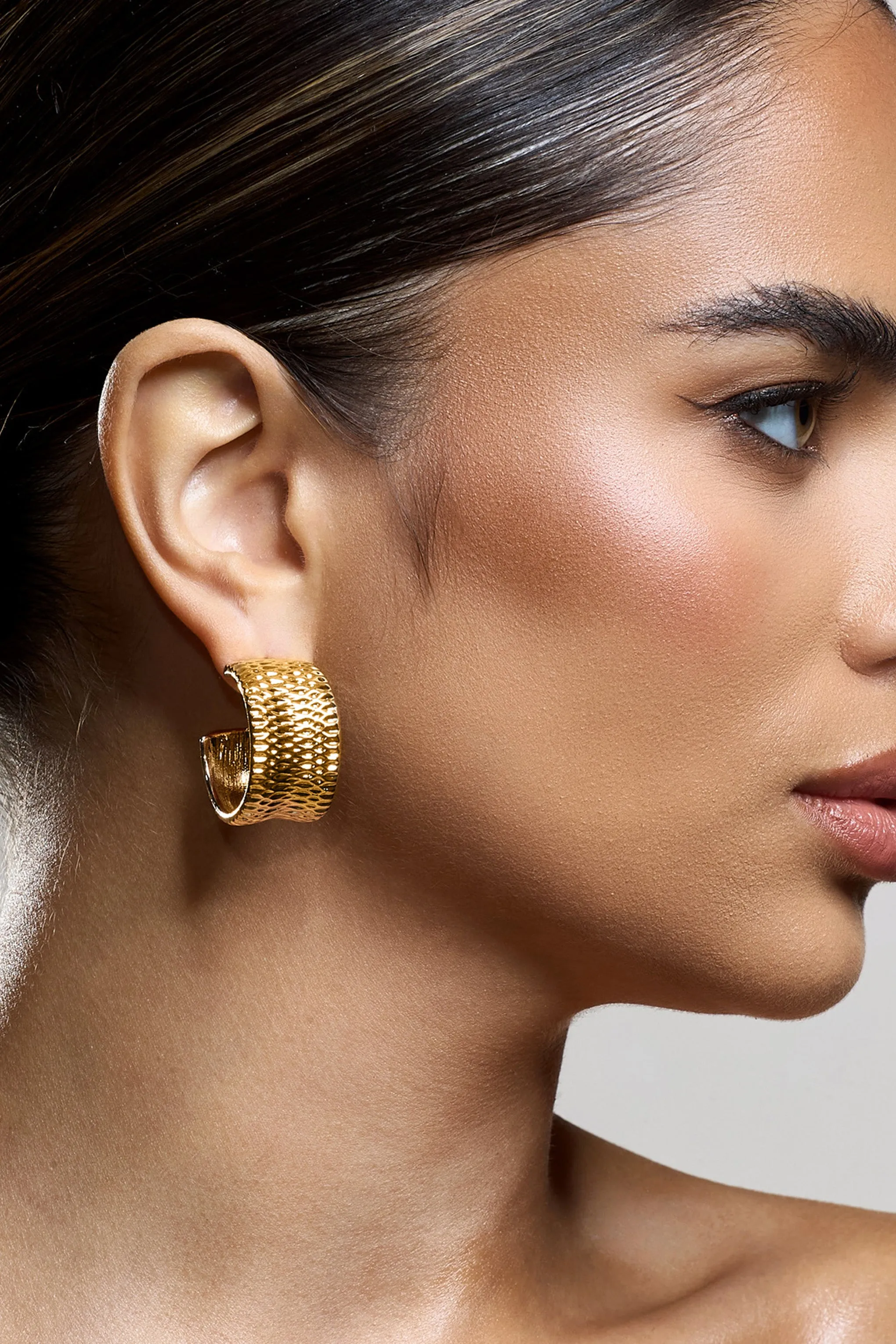 Corda | Gold Textured Chunky Hoop Earrings Club L London