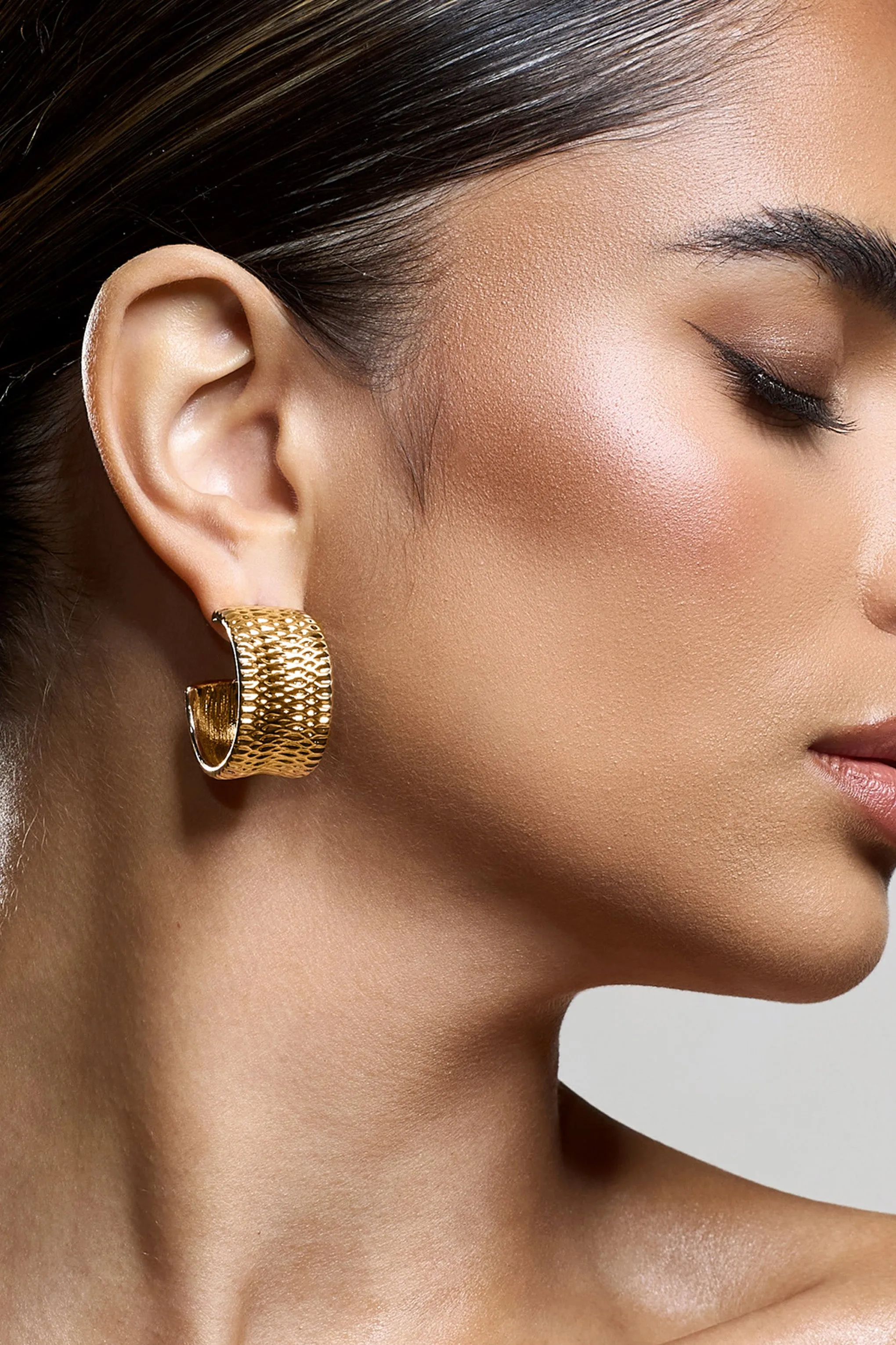 Corda | Gold Textured Chunky Hoop Earrings Club L London