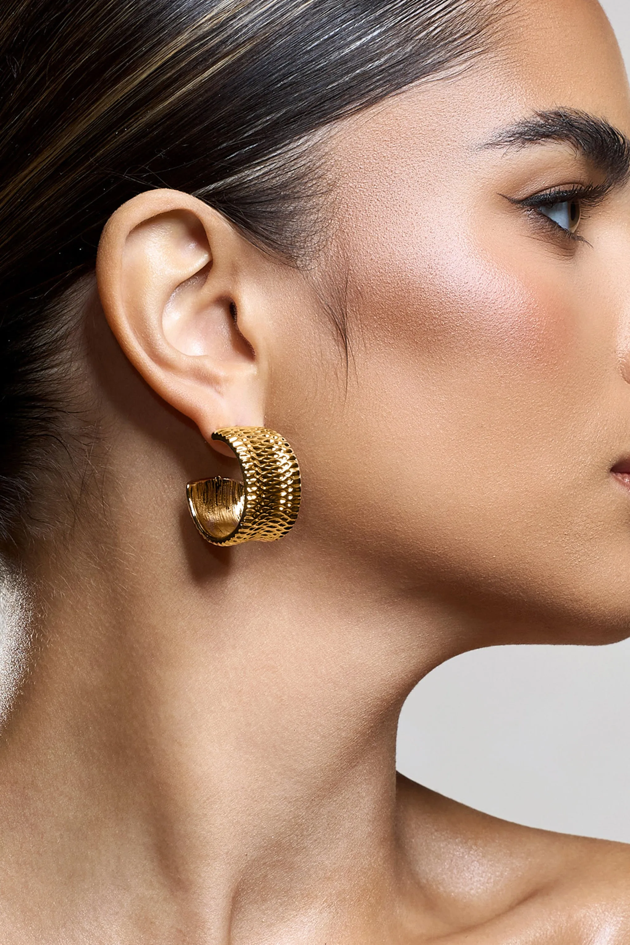 Corda | Gold Textured Chunky Hoop Earrings Club L London