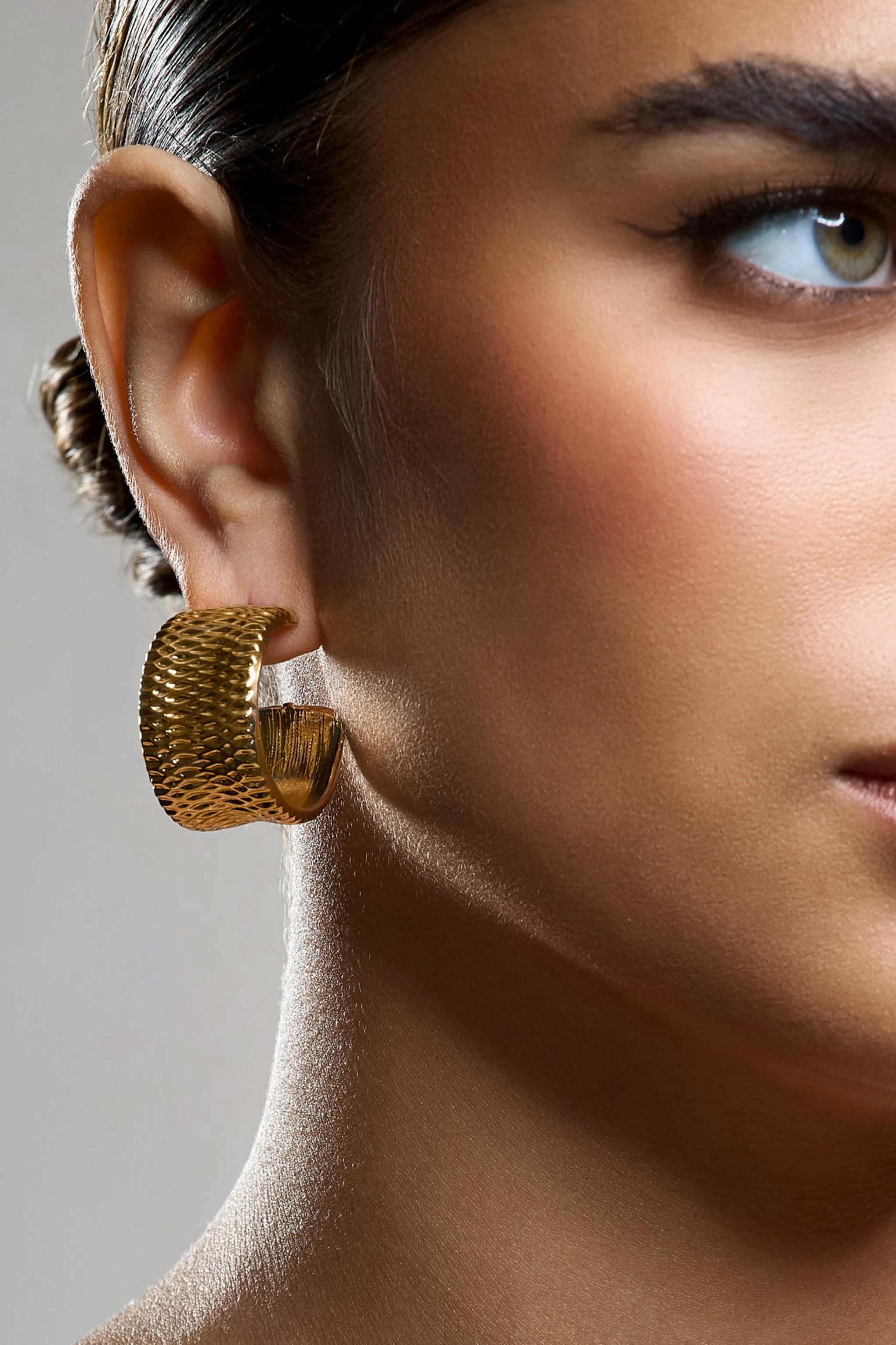 Corda | Gold Textured Chunky Hoop Earrings Club L London