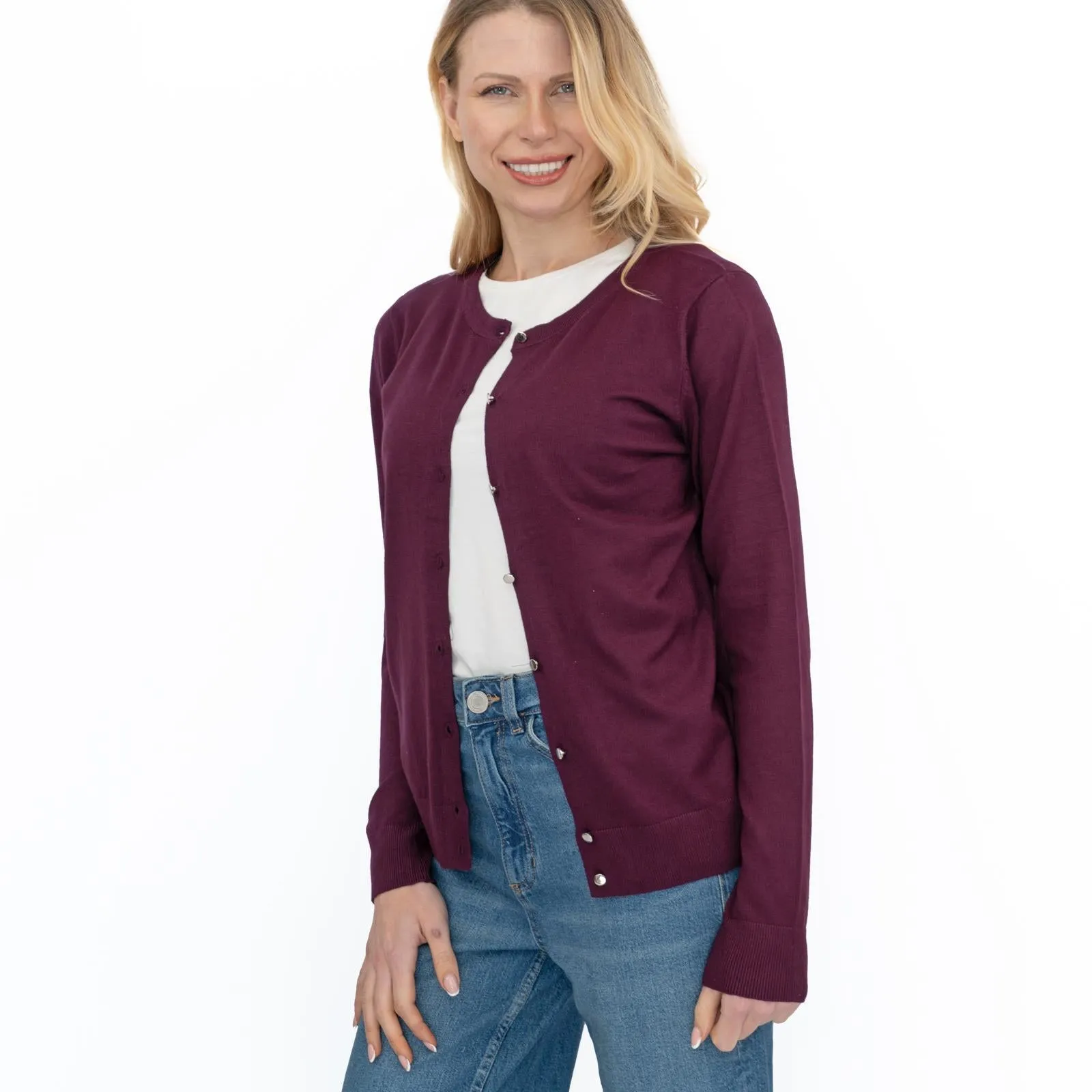 Dorothy Perkins Womens Cardigan Crew Neck Button Up Burgundy