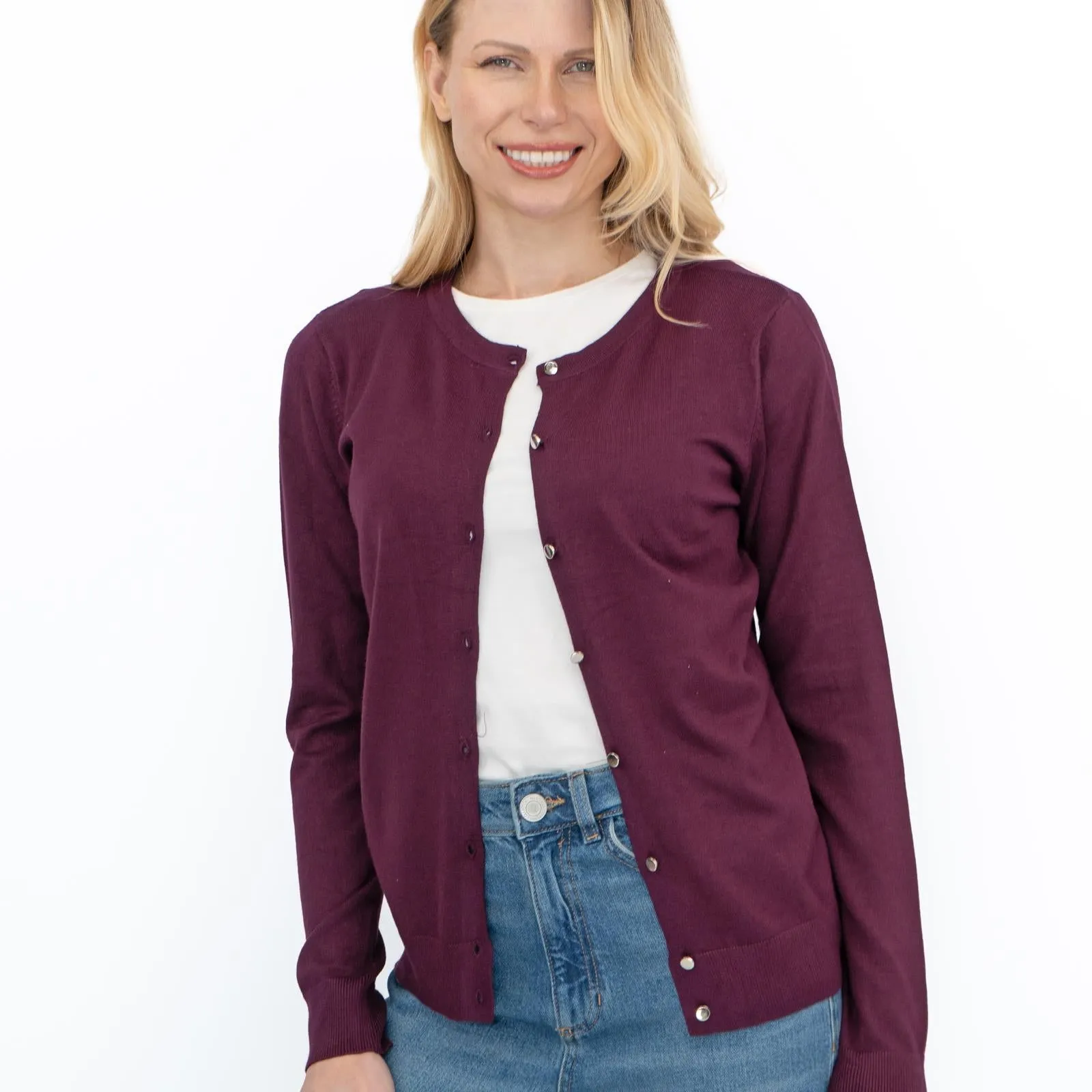 Dorothy Perkins Womens Cardigan Crew Neck Button Up Burgundy