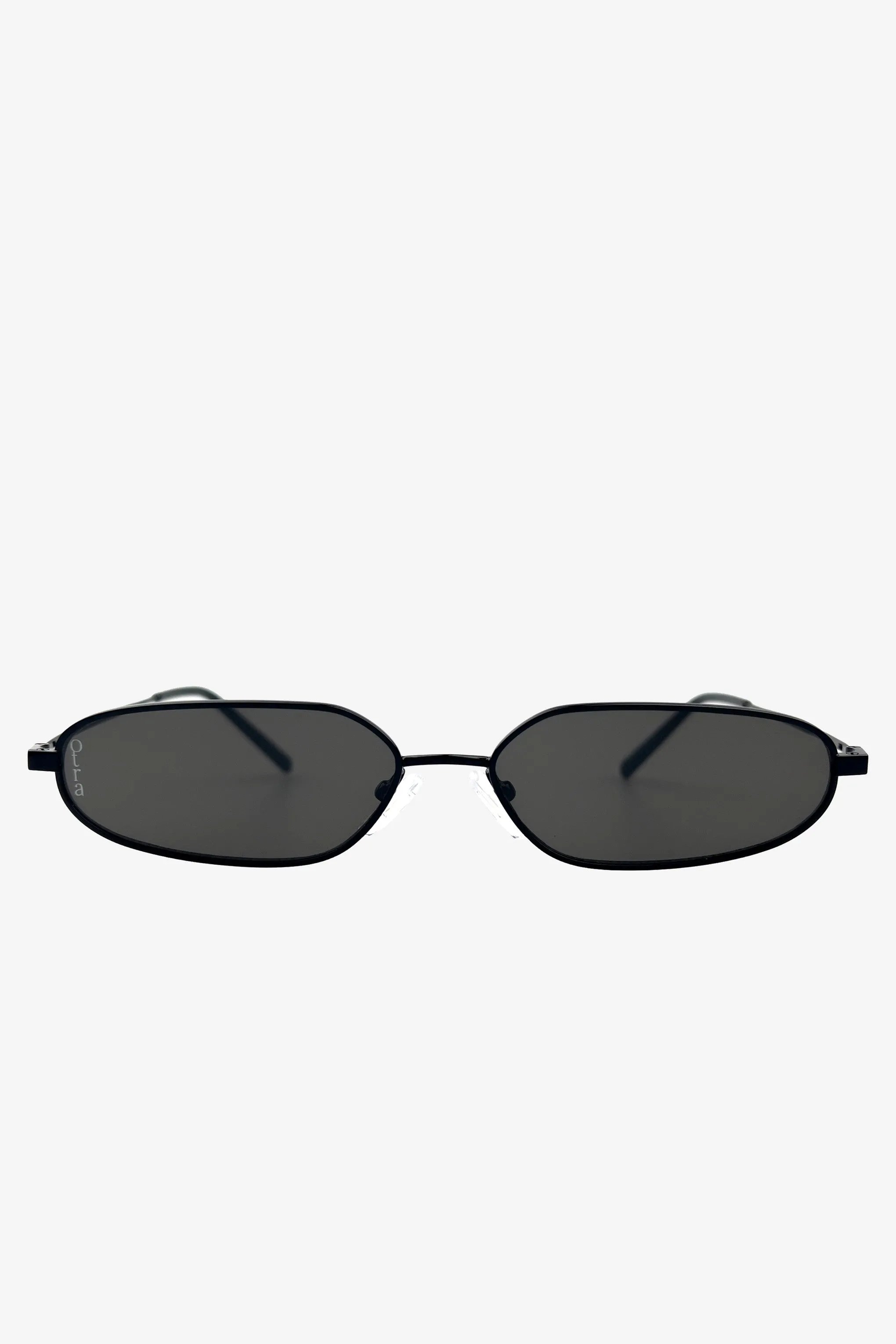 Drew | Otra Black Metal Thin Rectangular Sunglasses Club L London