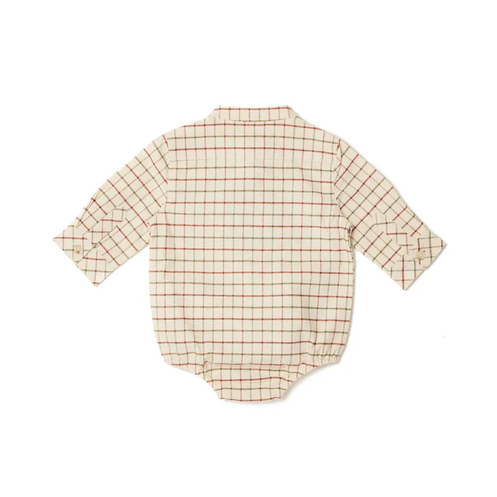 Eleanor Charles The Check Shirt Embroidered Romper