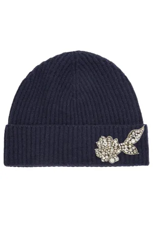 Embroidered Knitted Hat - Navy