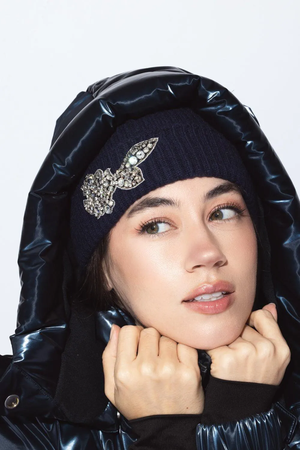 Embroidered Knitted Hat - Navy