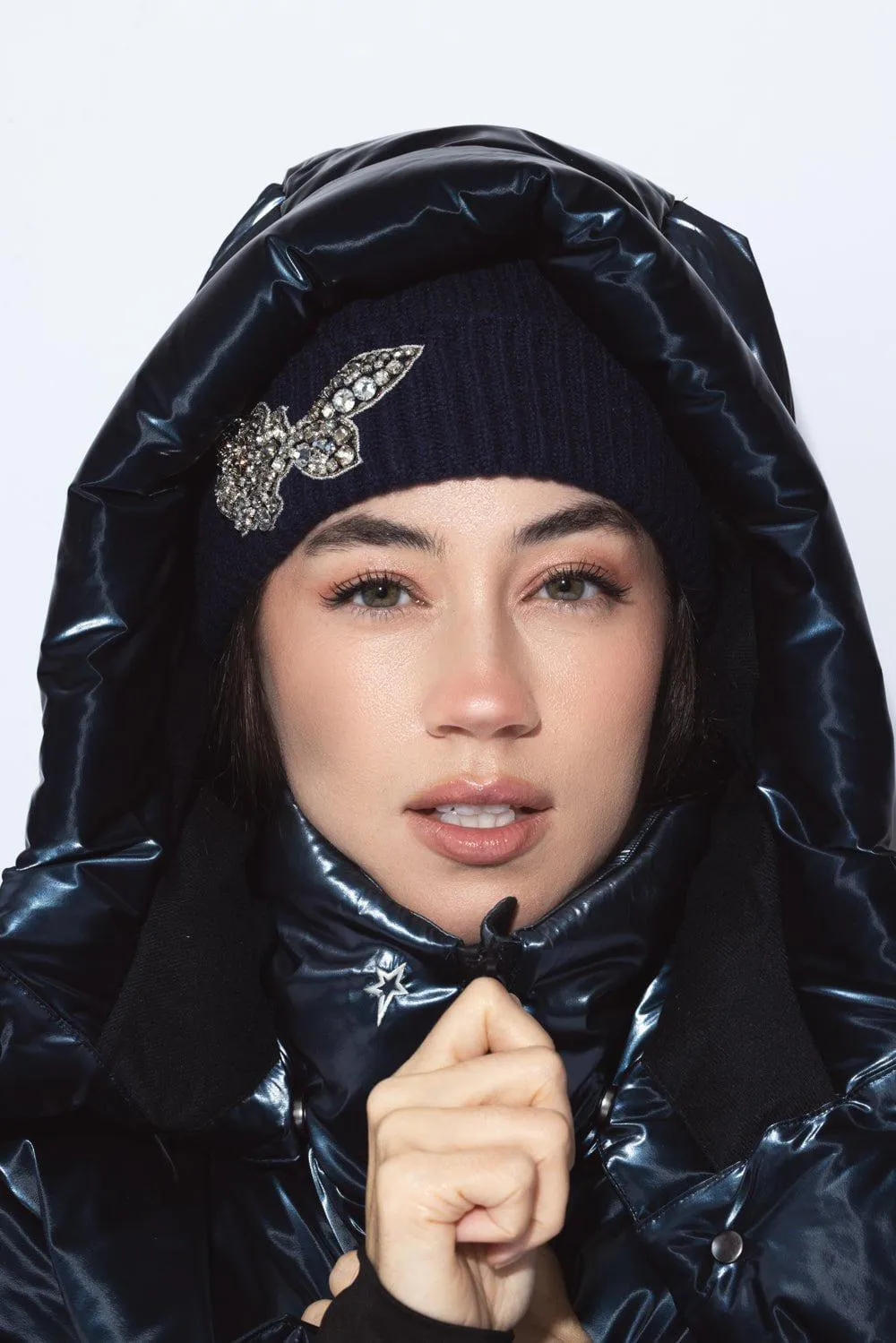 Embroidered Knitted Hat - Navy