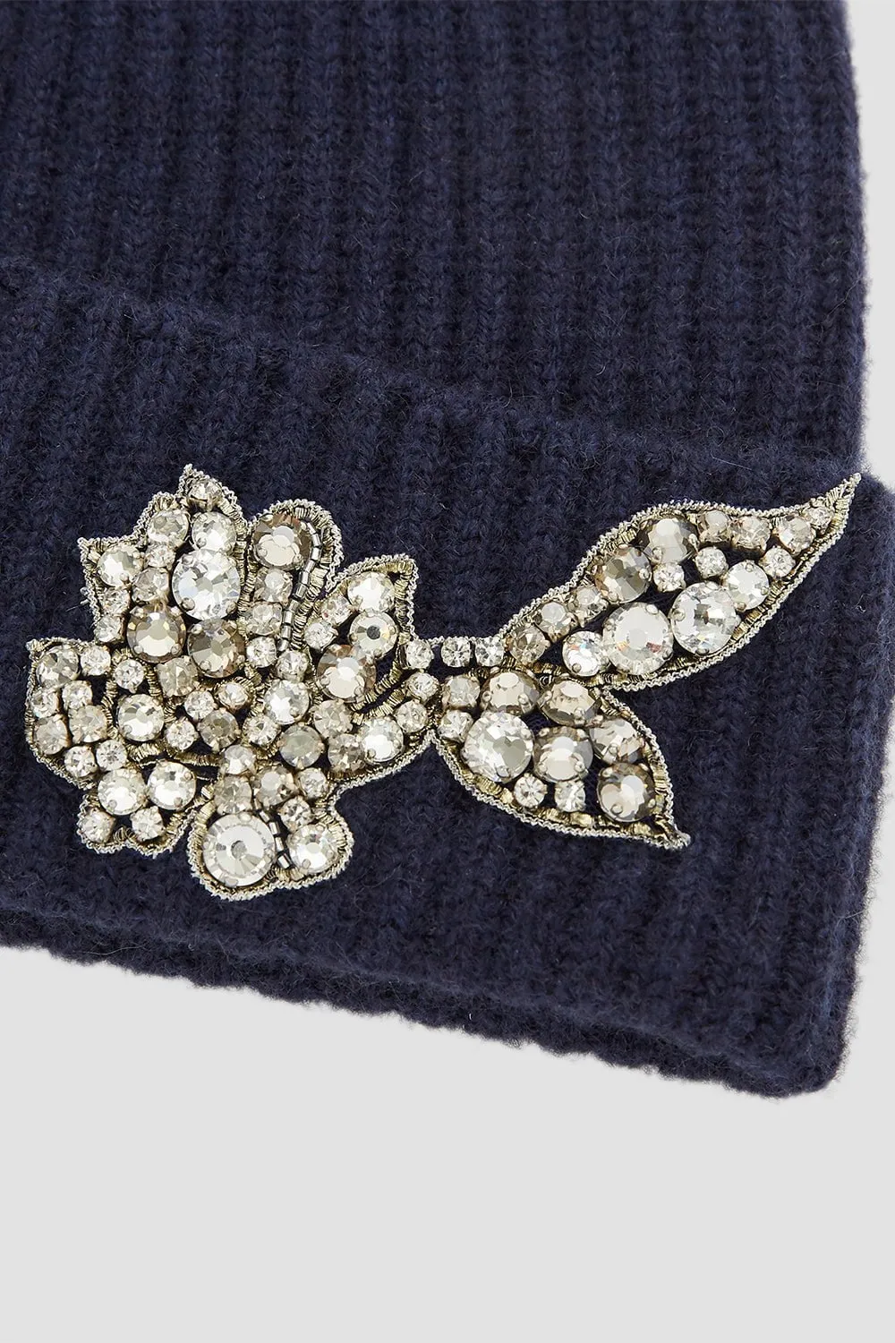 Embroidered Knitted Hat - Navy