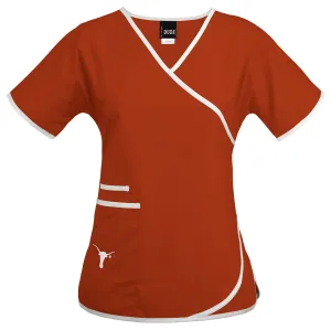 Fabrique Innovations NCAA Womens Texas Longhorns Wrap Scrubs Top