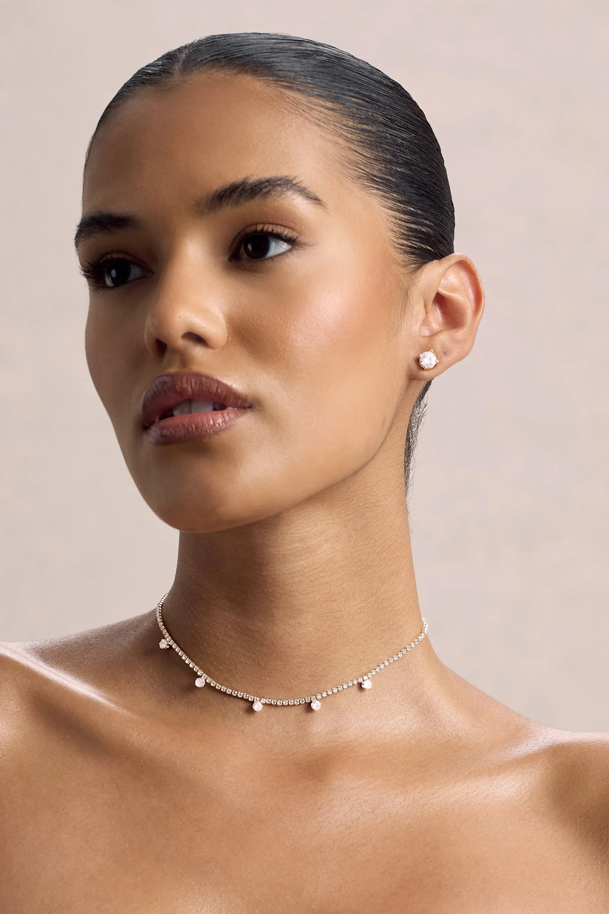 Glittering | Gold Diamante Necklace Club L London