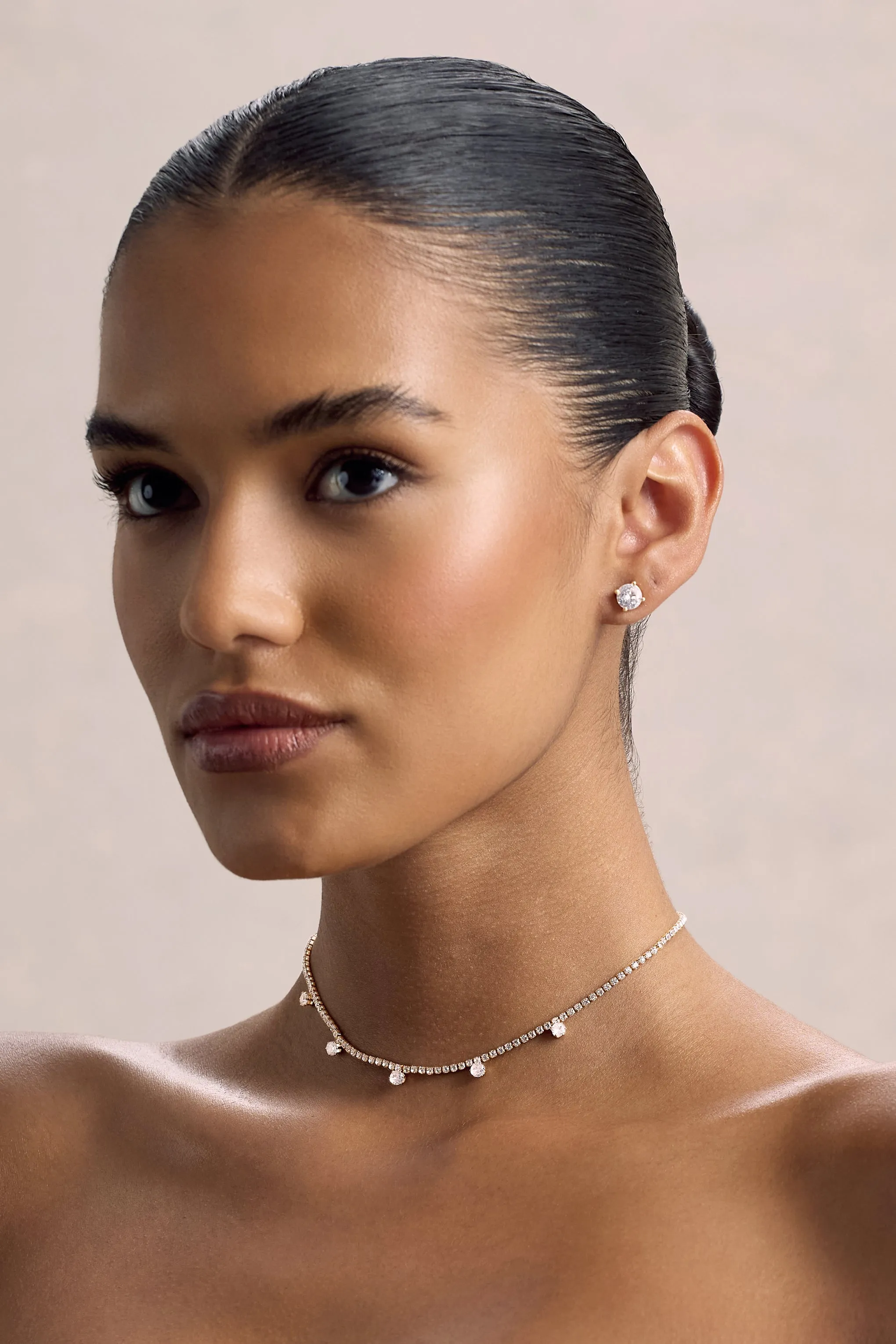 Glittering | Gold Diamante Necklace Club L London